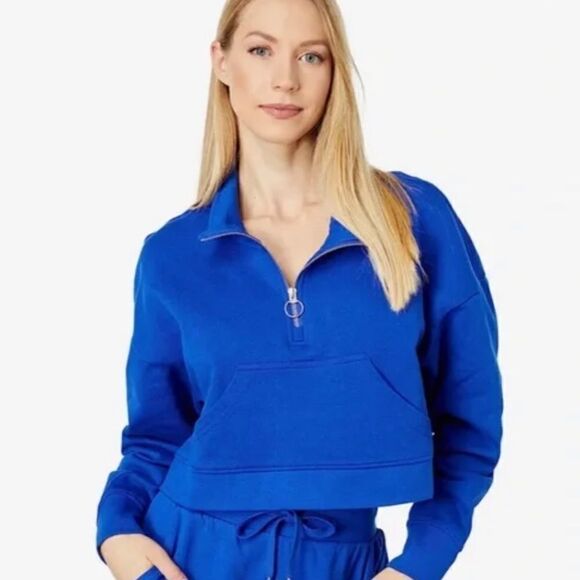 WeWoreWhat cropped half zip hoodie in sapphire S - Picture 1 of 5
